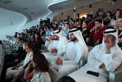 Delegates listen in during the final day of  Climate Future Week held at Museum of the Future in Dubai. Pawan Singh / The National
