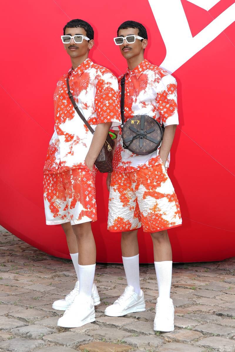 A close-up of the Emirati twins, who have become known for their matching style. Getty Images For Louis Vuitton