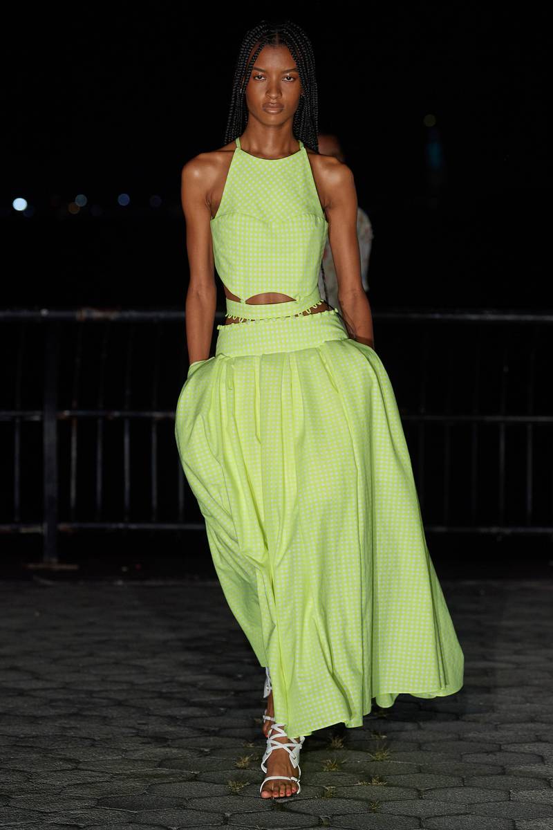 A lime green dress with padded hips by Prabul Gurung for spring / summer 2022. Photo: Prabul Gurung