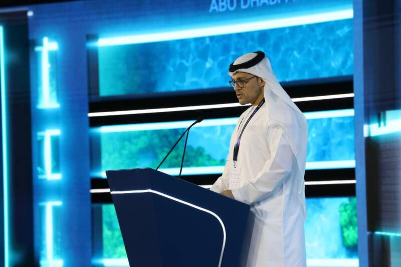 Mohamed Al Shorafa, chairman of the Abu Dhabi Department of Economic Development speaking at the ADFW at ADGM on Thursday. Photo: Abu Dhabi Department of Economic Development.