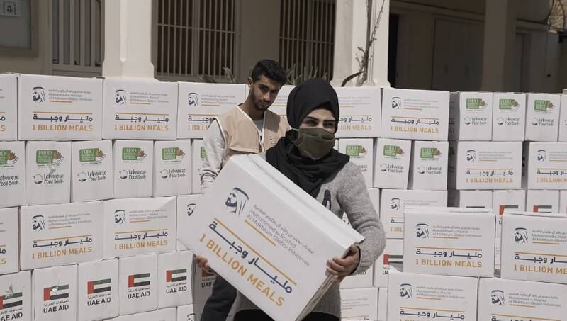 Boxes of food arrive in Lebanon.