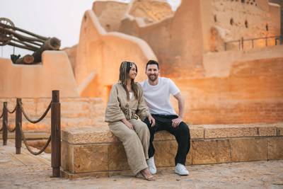 Football legend Lionel Messi and his wife Antonela Roccuzzo visiting Diriyah in May. AFP