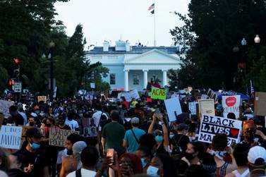 Demonstrators gather at the renamed Black Lives Matter Plaza in full view of the White House. Reuters