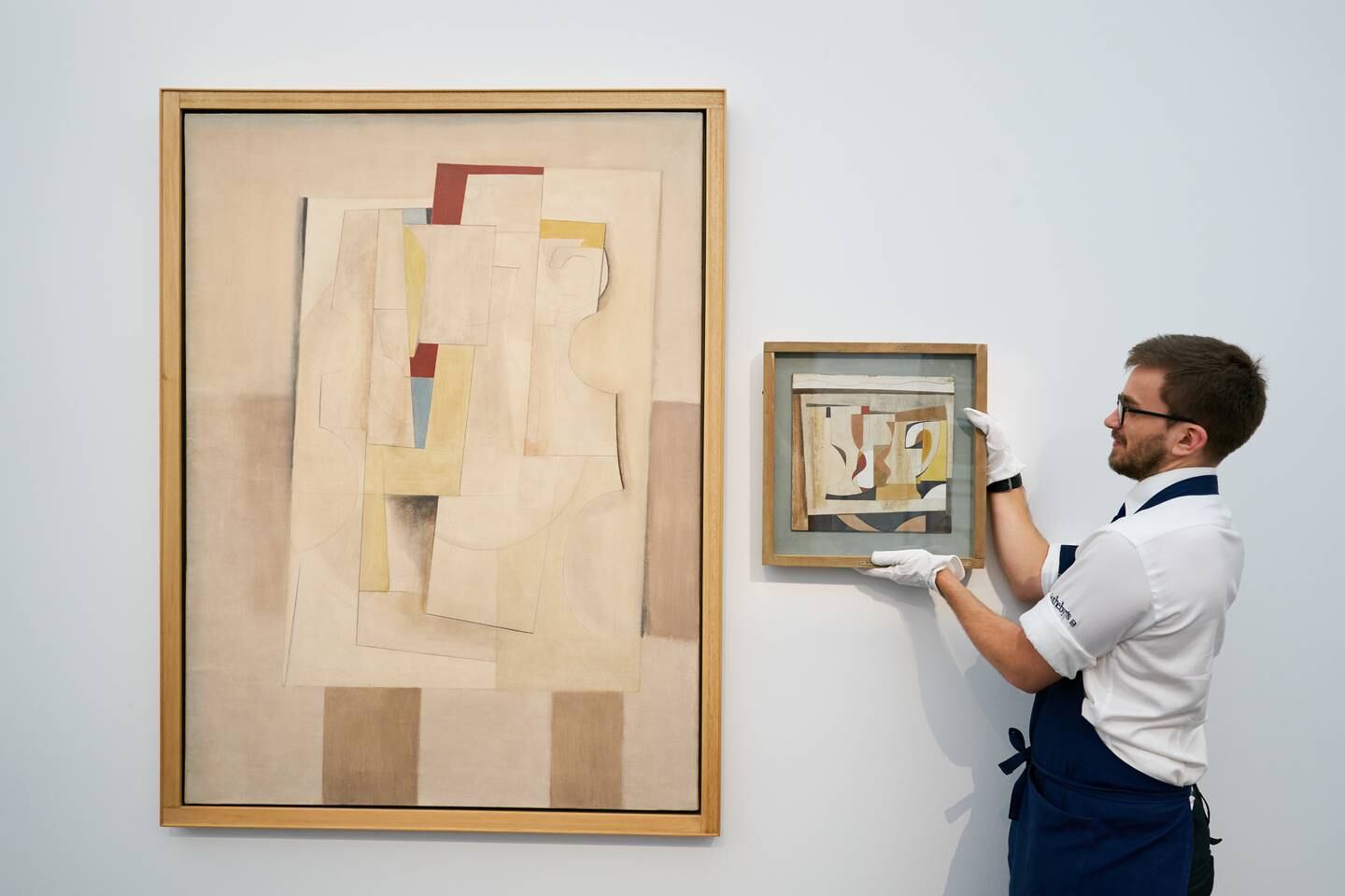Two works by Ben Nicholson, both dating 1949, on display at Sotheby's in November 2019. Getty Images 