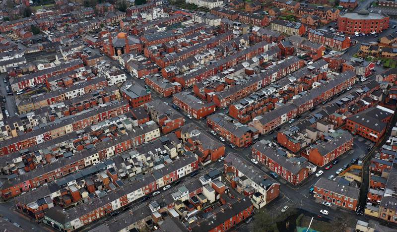 Rows of terraced houses and residential streets in Blackburn, England, the hometown of the main suspect who was killed in a siege at a Texas synagogue. AFP
