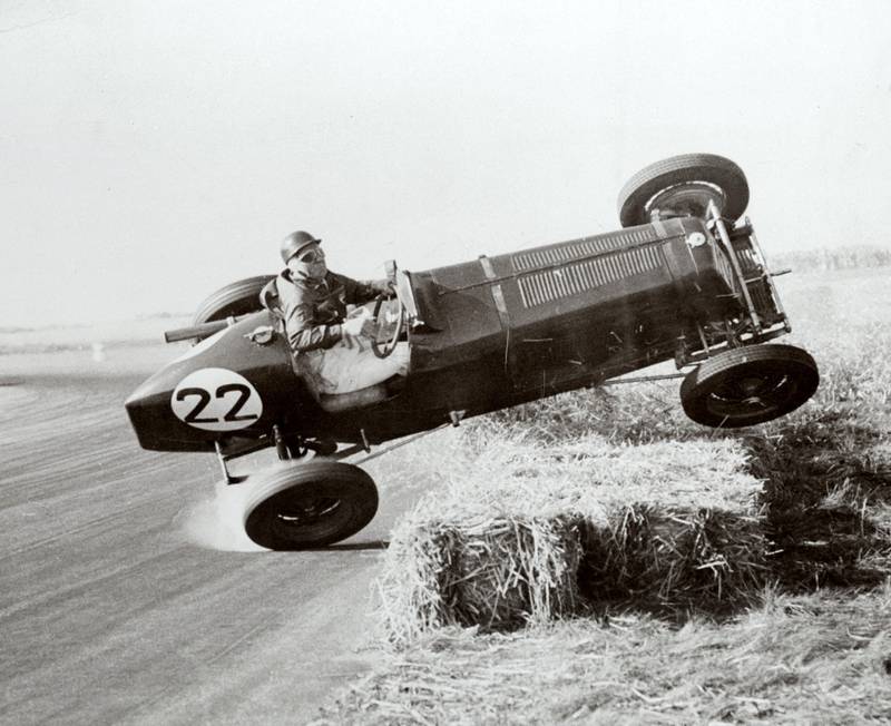 Picture dated 02 October 1948 of a pilot, G. Ansell, turning a somersault during the International Grand Prix at Silverstone. Although the car turned completely over, the pilot escaped with slight injuries. AFP