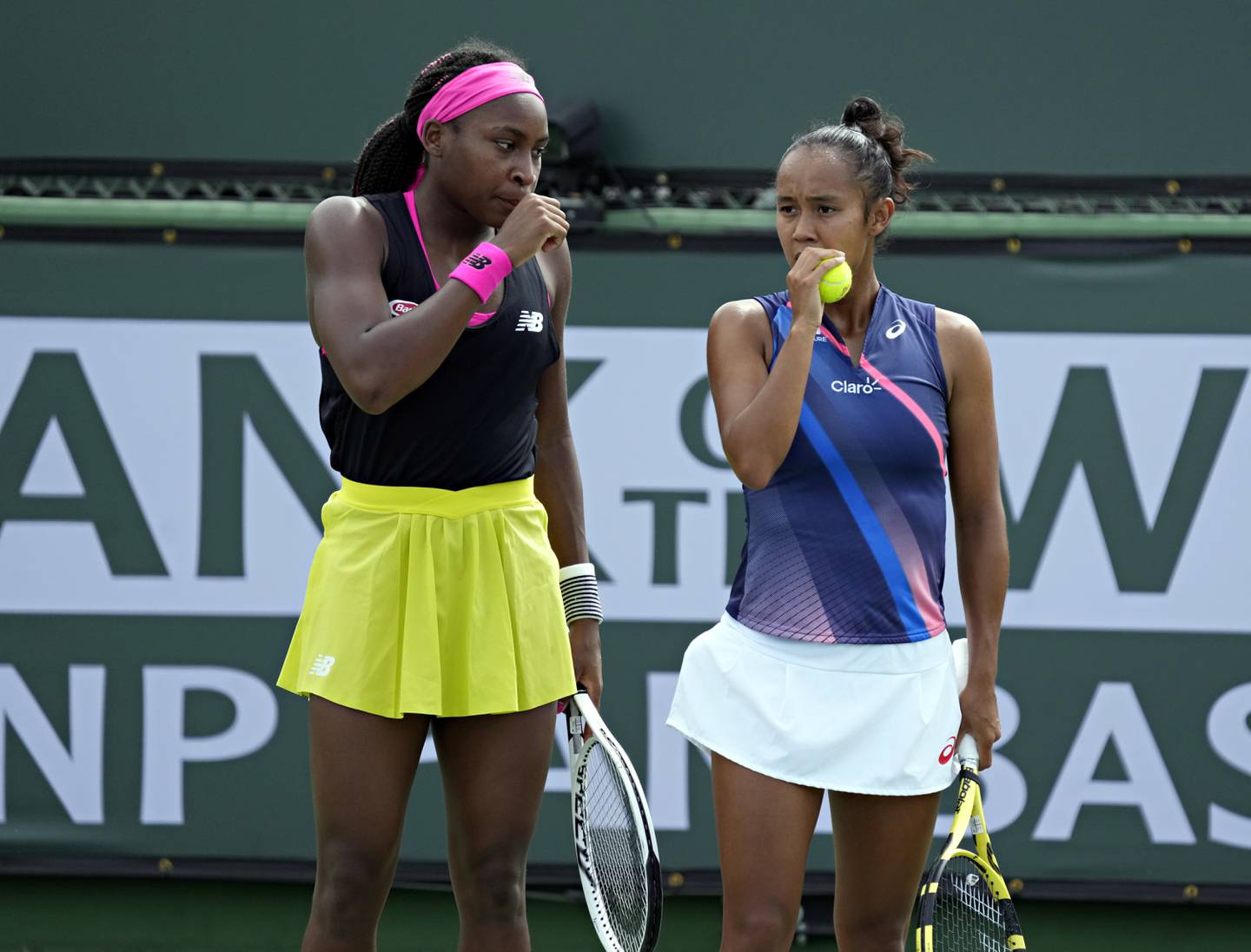 Leylah Fernandez, right, has been playing doubles at Indian Wells with Cori Gauff, who is another young star to receive huge attention early on in her career. EPA