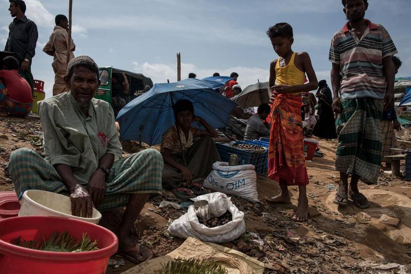 Rohingya refugees selling vegetables in a camp near Cox's Bazar, Bangladesh, August 11 2018. Campbell MacDiarmid for The National