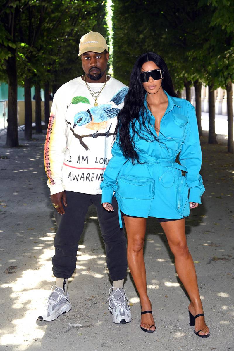 PARIS, FRANCE - JUNE 21:  Kanye West and Kim Kardashian attend the Louis Vuitton Menswear Spring/Summer 2019 show as part of Paris Fashion Week on June 21, 2018 in Paris, France.  (Photo by Pascal Le Segretain/Getty Images)