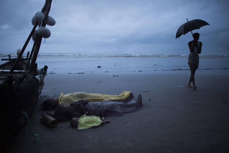 Bodies of Rohingya Muslim refugees lay on the shore of Inani beach, near Cox's Bazar, Bangladesh. Fred Dufour / AFP Photo / March 12, 2017