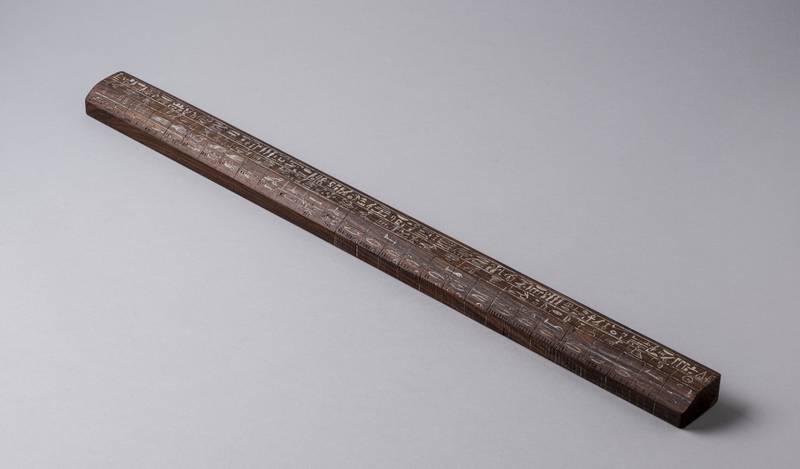 A royal cubit rod belonging to Amenemope, a scribe from ancient Egypt. The exhibition explores the inscriptions and objects that helped academics unlock an 'ancient civilisation' two centuries ago.