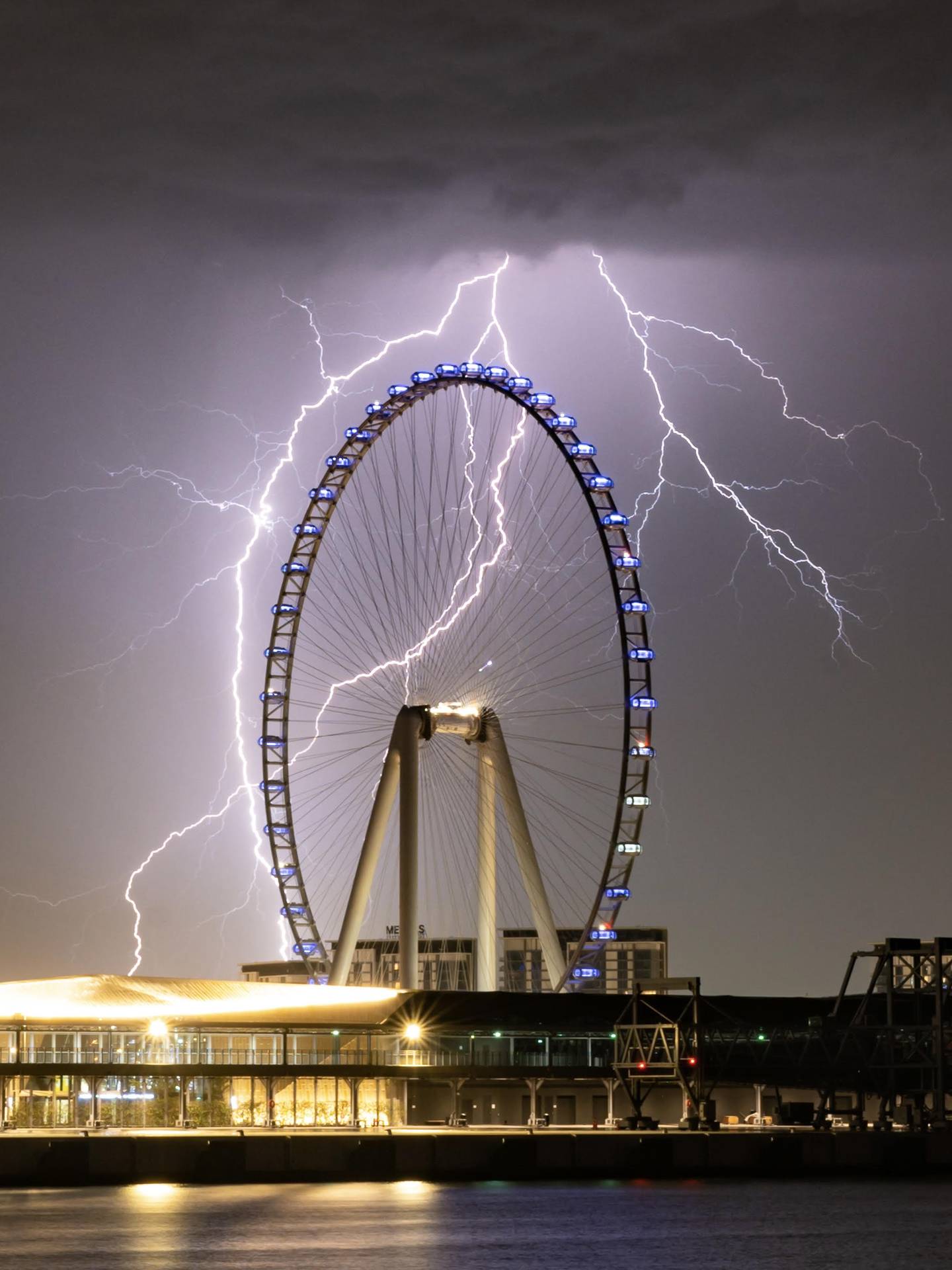This image of lightning hitting the Ain Dubai was taken by photographer Zohaib Anjum at 2am on Wednesday morning. The image was shared on his Instagram page @vertigodubai. Photo: Zohaib Anjum