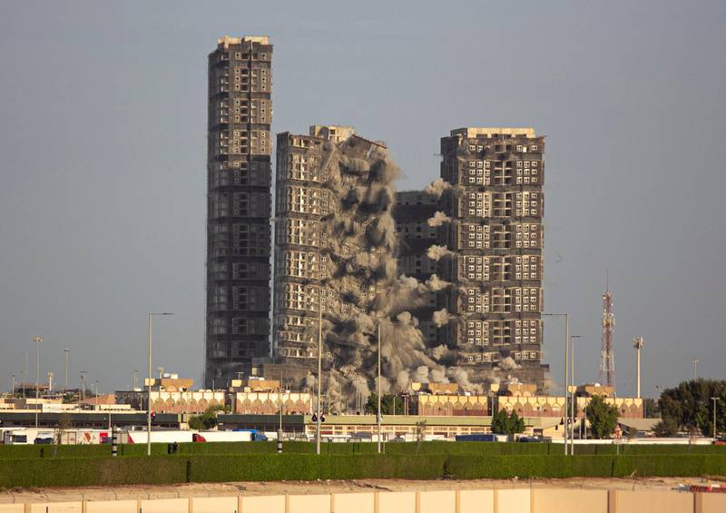 Mina Zayed Plaza demolition Friday morning, Abu Dhabi. Charlotte Mayhew / The National