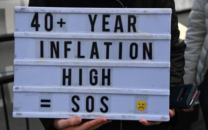 Protesters demonstrate against the cost of living crisis outside parliament in London. EPA