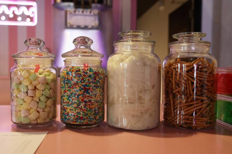 Sprinkles on display in the pop-up cafe.