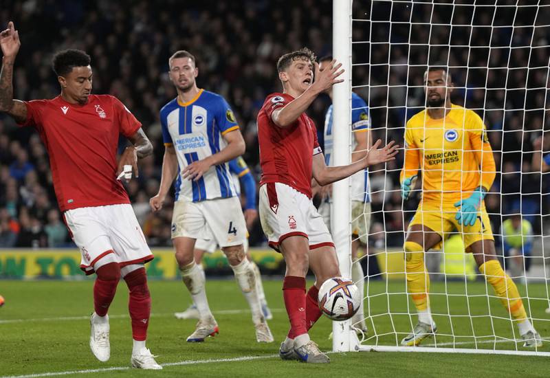 Nottingham Forest's Ryan Yates, centre, reacts after missing a scoring chance. AP Photo