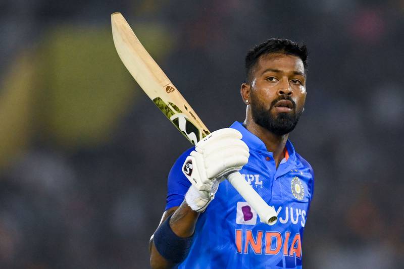 India's Hardik Pandya leaves the field after his knock of 71 off 30 balls at the Punjab Cricket Association Stadium in Mohali. AFP
