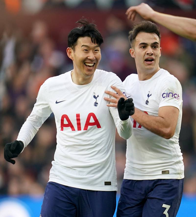 Son Heung-min (left) celebrates with Sergio Reguilon after scoring the fourth goal. PA