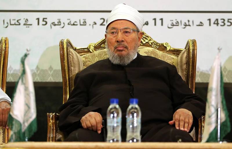 Yousef Al Qaradawi, the radical Egyptian head of the Muslim Brotherhood frequently uses Al Jazeera to justify suicide bombings. Karim Jaffar / AFP