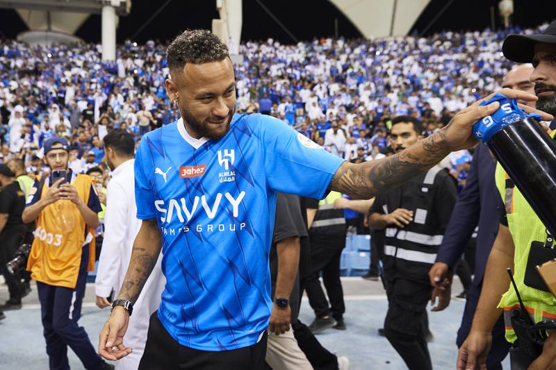Neymar meets fans at the Prince Faisal Bin Fahad on August 19, 2023. Adam Nurkiewicz / Getty Images
