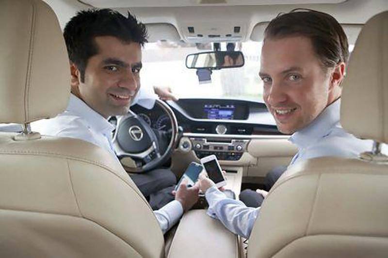 Mudassir Sheikha, left, and Magnus Olsson, founding partners of Careem, a smartphone app based booking service for limousine services in the UAE. Antonie Robertson / The National