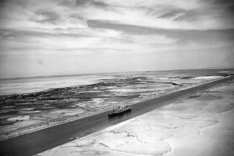 An aerial view of the Suez Canal zone near Ismailia, Egypt taken in May 1953. Jim Pringle / AP Photo