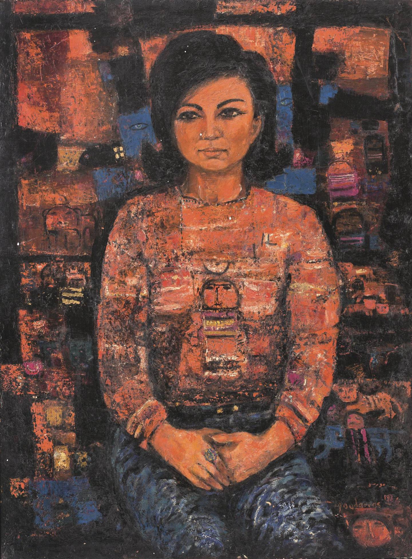 Untitled (Portrait of Amal Al-Ghazi), by Fateh Moudarres' (on the reverse), 1974. Christie's