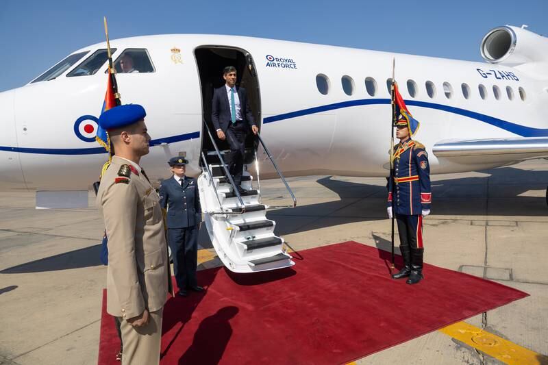 A UK government plane took Mr Sunak to Egypt after he left Saudi Arabia on Friday. Photo: 10 Downing Street