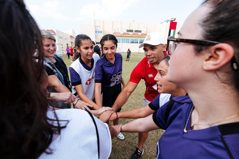 Bryan Habana ran a training session for girls and boys at the Mawakeb School in Barsha on Thursday. Courtesy: Kyle Kingsley Green / HSBC
