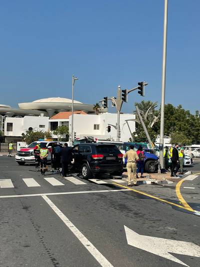 A man and his son sustained severe injuries when their motorcycle flipped over on Al Qudra Street in January. Photo: Dubai Police