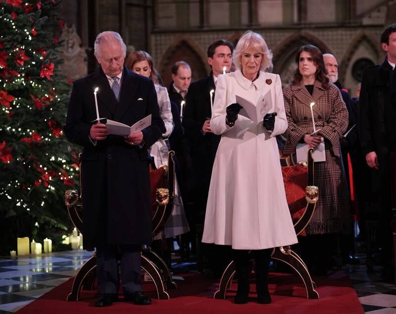 King Charles III and Queen Consort Camilla join the Christmas Eve service. Reuters