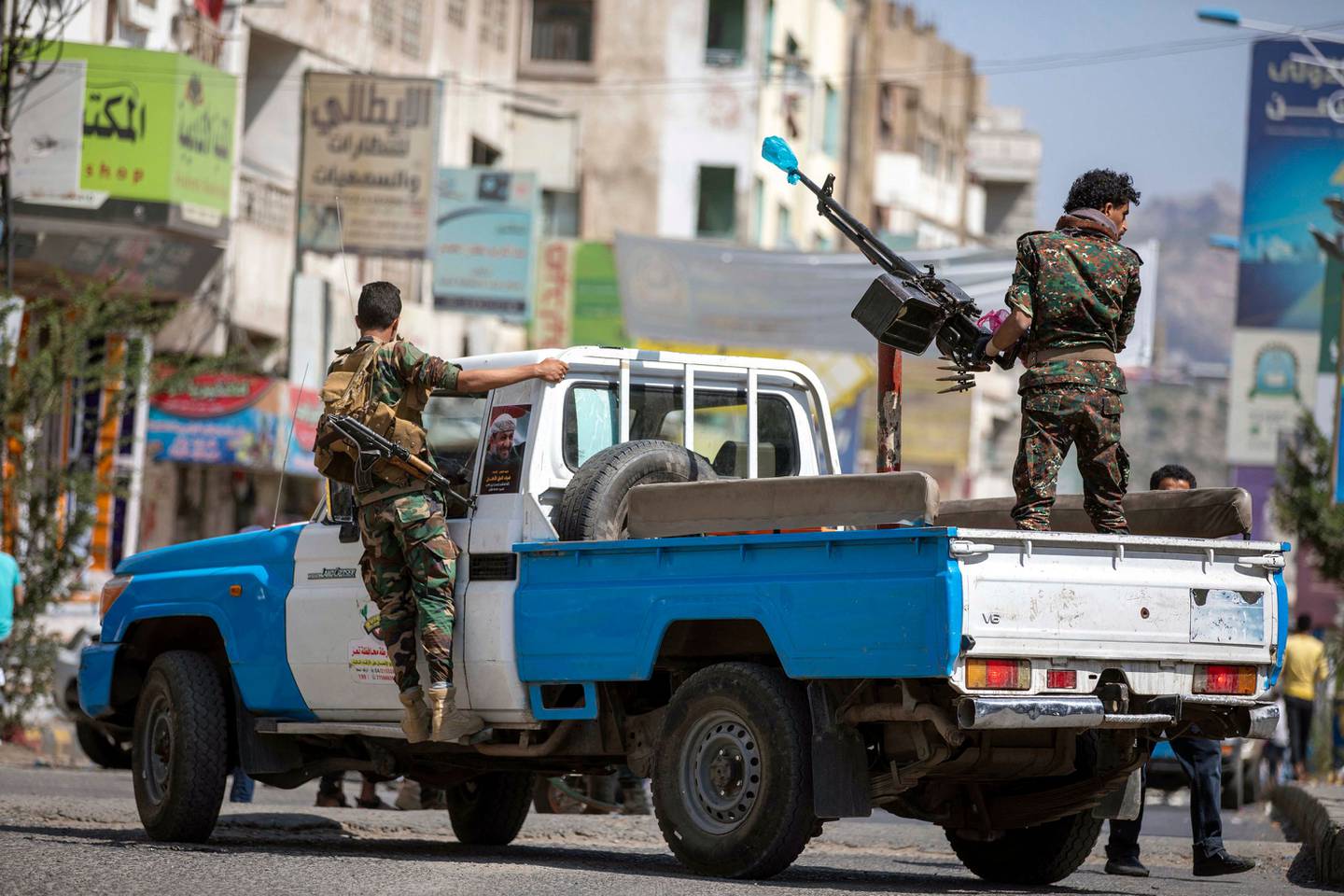 Yemeni security forces patrol an area in Taez, Yemen's third city. AFP