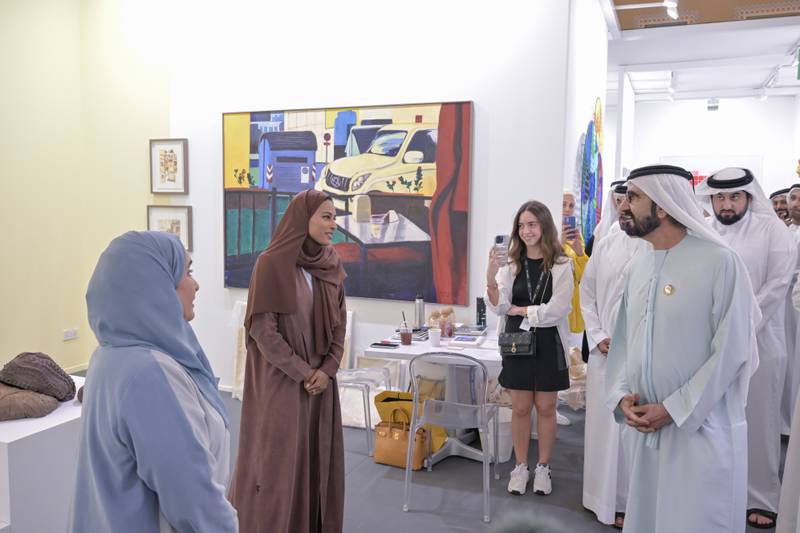 Sheikh Mohammed bin Rashid, Vice President, Prime Minister and Ruler of Dubai, touring the 2023 edition of Art Dubai. Photo: Wam