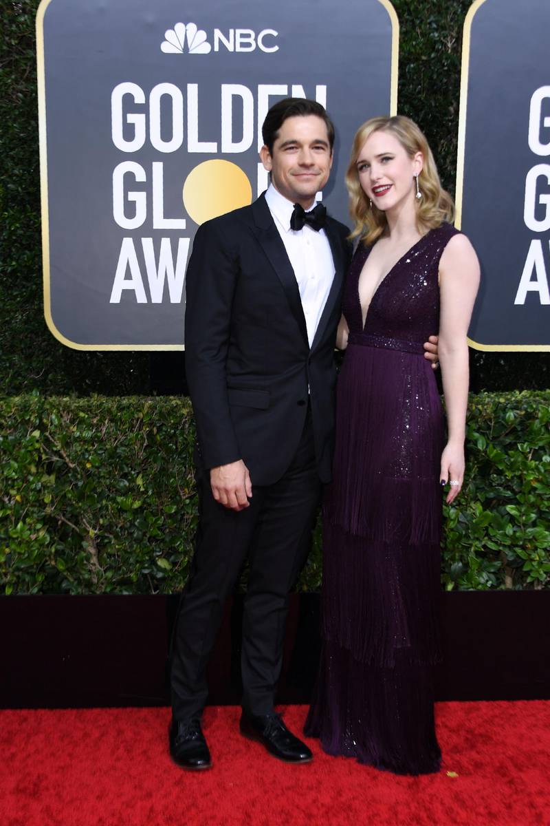 US actress Rachel Brosnahan and husband, actor Jason Ralph, arrive for the 77th annual Golden Globe Awards. AFP