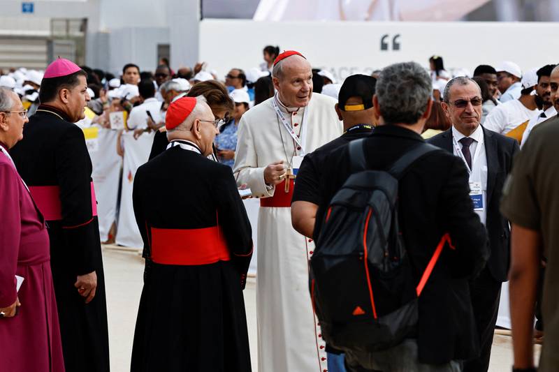 Clergy members gather ahead of the holy Mass at Bahrain National Stadium. Hamad I Mohammed / Reuters