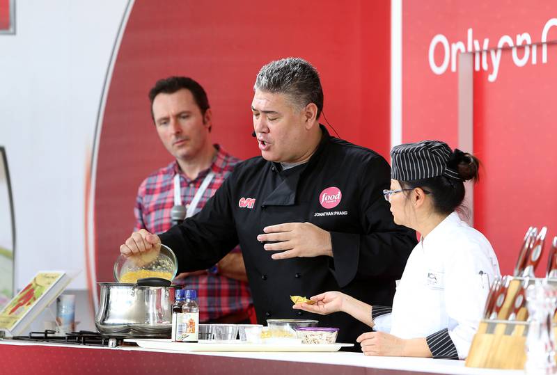 Jonathan Phang, famous chef giving live demo of cooking at the Taste of Abu Dhabi held at Du Arena at Yas Island in Abu Dhabi. Pawan Singh / The National 