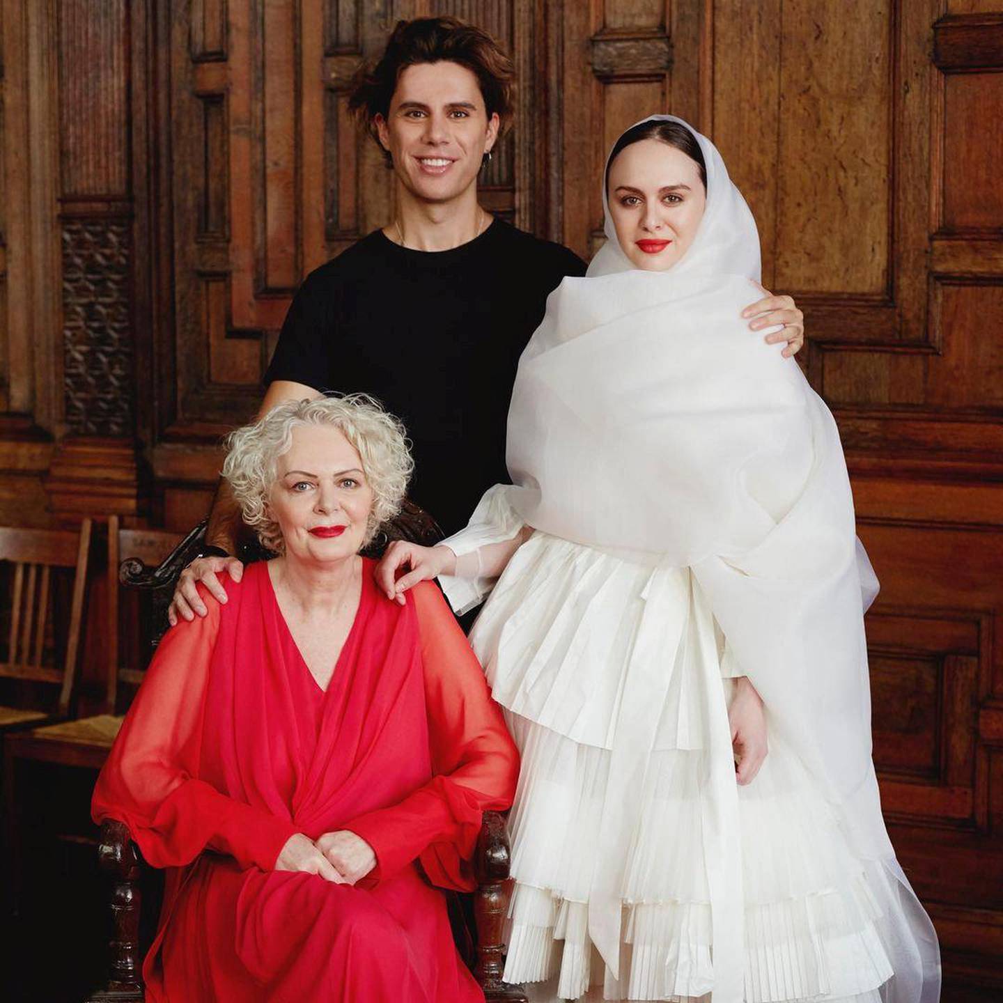 Nabil Nayal with his sister and mother, who he says 'has been my muse since I can remember. She would wear the highest possible shoes, and merged cultures, wearing T-shirts and jeans but also jalabiyas, draping, tucking and knotting fabrics with decorative, rich colours.' Courtesy Nabil Nayal