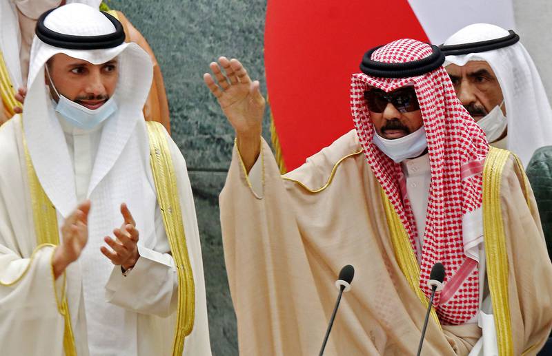 Emir of Kuwait Sheikh Nawaf Al Ahmad Al Sabah (R) and Parliament Speaker Marzouq Al Ghanim. AFP