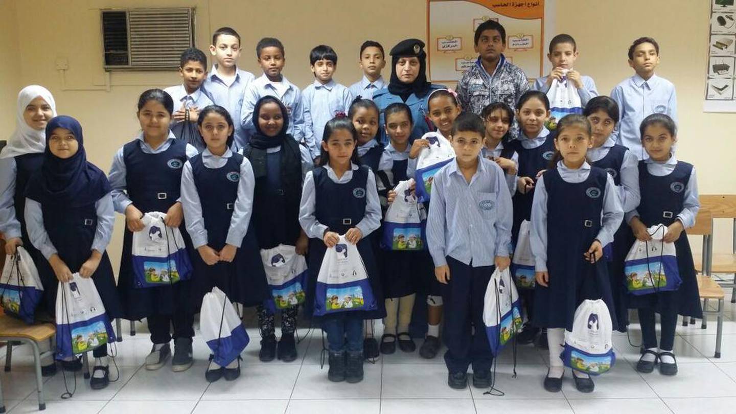 Obaida, front row, 2nd from right, with school classmates. Courtesy Jeel Al Jadeed Private School