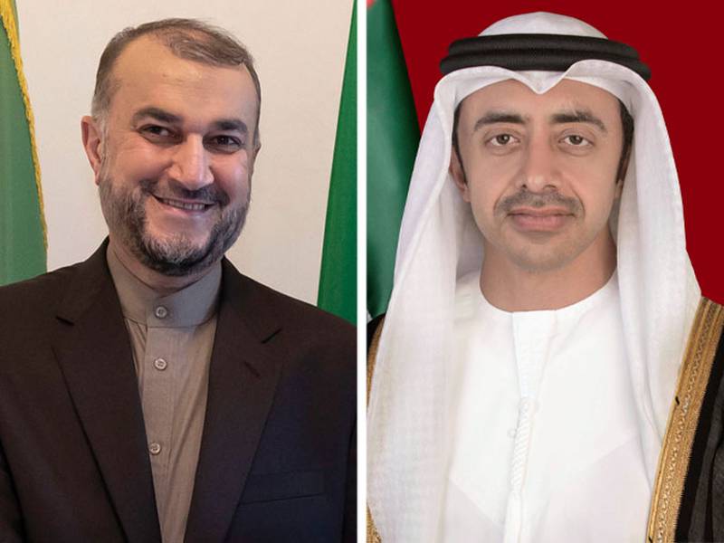 Sheikh Abdullah bin Zayed, Minister of Foreign Affairs and International Co-operation, on Thursday spoke by phone to Iranian Foreign Minister Hossein Amirabdollahian. Photo: WAM  /EPA