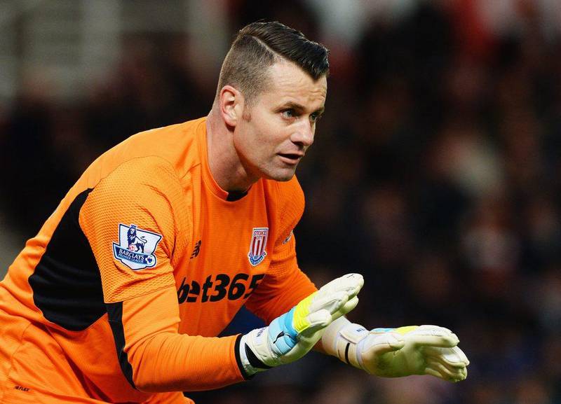 Stoke City goalkeeper Shay Given organises his defence. Gareth Copley / Getty Images