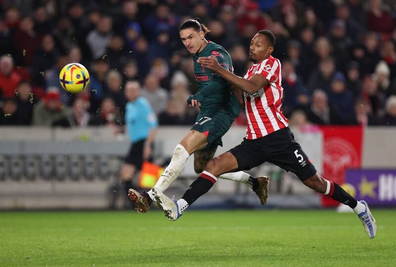 Darwin Nunez 5: Rounded Raya early on and shot on target, but Mee blocked superbly. Often the only Liverpool player in the box against three central defenders. Fine finish just after break, but was offside. Snatched at a shot which dragged well wide on 70, then booked two minutes later. Getty
