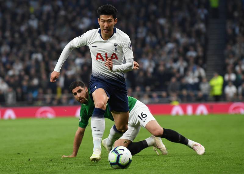Tottenham Hotspur's Son Heung-min Son in action action Brighton & Hove Albion at the Tottenham Hotspur Stadium on Tuesday. Spurs won the match 1-0 thanks to Christian Eriksen's late winner. EPA