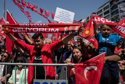 Supporters await Mr Kilicdaroglu's arrival in Izmir. Getty