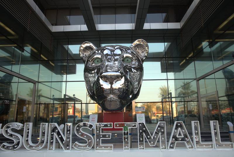Mbaye, the 120-tonne lioness at the entrance of Sunset Mall in Dubai. Photo: Inox Arabia