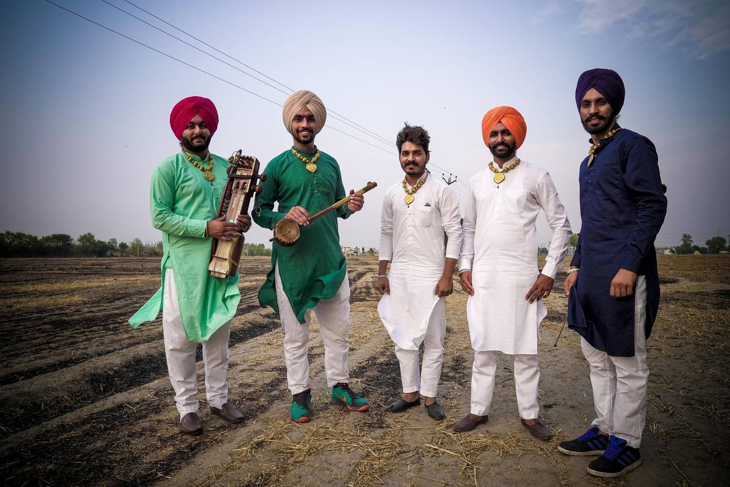 From left to right, Ajam Khan, Arshdeep, Inderjeet Singh, Maninderpal Singh, Jaskarn Singh form Rang le Sardaar. The group is one of the many folk music groups that is supported by the Anahad Foundation. 