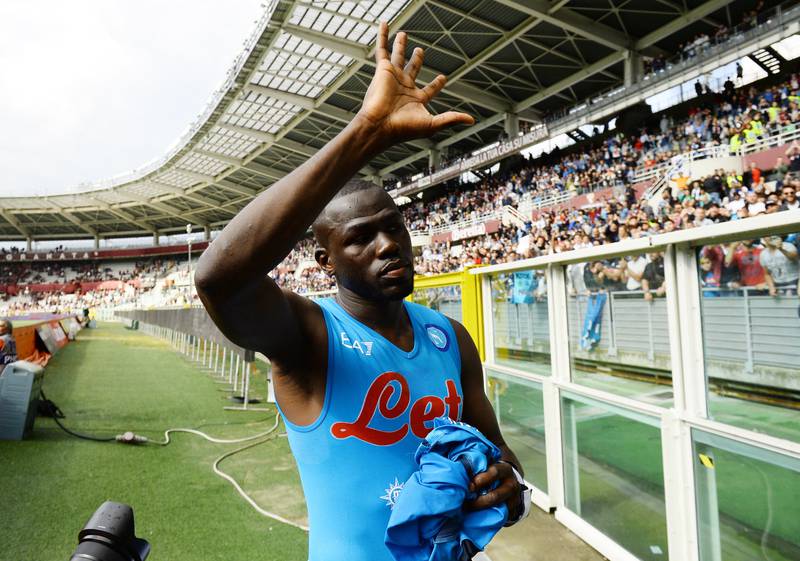 Kalidou Koulibaly salutes fans after the Serie A match between Napoli and Torino at Stadio Olimpico Grande Torino in Turin, Italy on May 7, 2022. Reuters