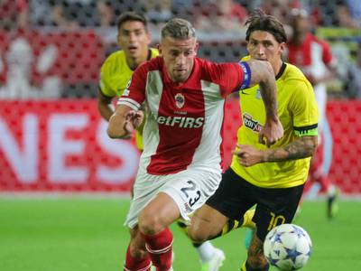 Royal Antwerp player Toby Alderweireld in action during the Uefa Champions League play-offs. EPA