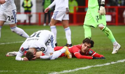 Crawley Town's Tom Nicholls reacts after missed chance. Reuters