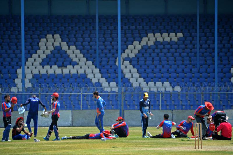 Afghanistan players attend a training session at the Kabul International Cricket Ground. AFP